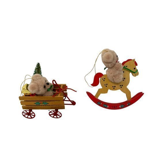 Vintage Christmas Wagon & Rocking Horse with Bears Ornament - dated 1987 - Picture 2 of 6